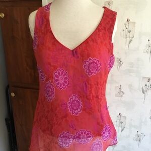 Vintage Believe Floral Lace Structure Tank Top Sz 8 Pink Red Mesh Y2K Aesthetic